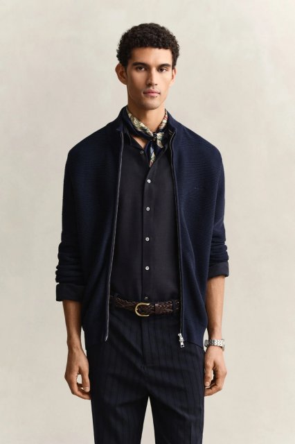 Gant Cotton Texture Zipped Cardigan