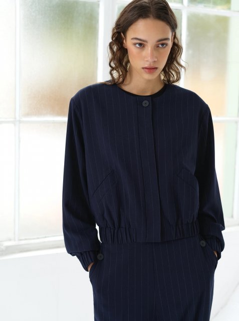 French Connection Alia Pinstripe Bomber Jacket