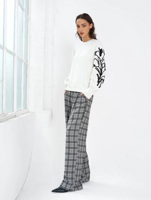 French Connection Patrice Floral Embroidered Sleeve Knit