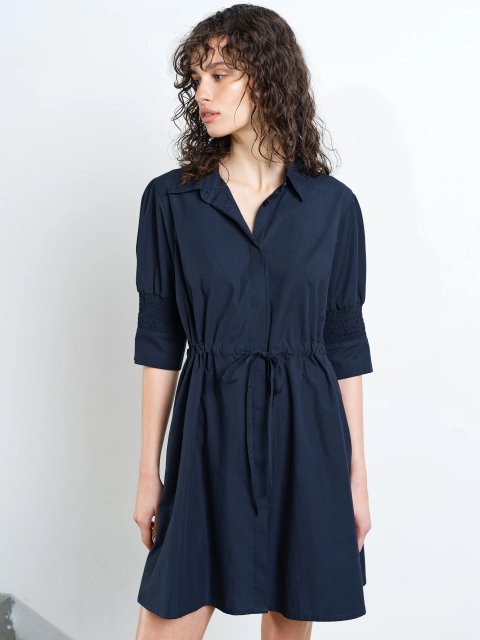 French Connection Cambria Cotton Cinchd Waist Dress