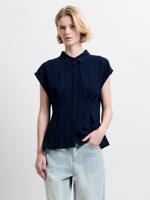 French Connection Codie Pleated Button Down Top