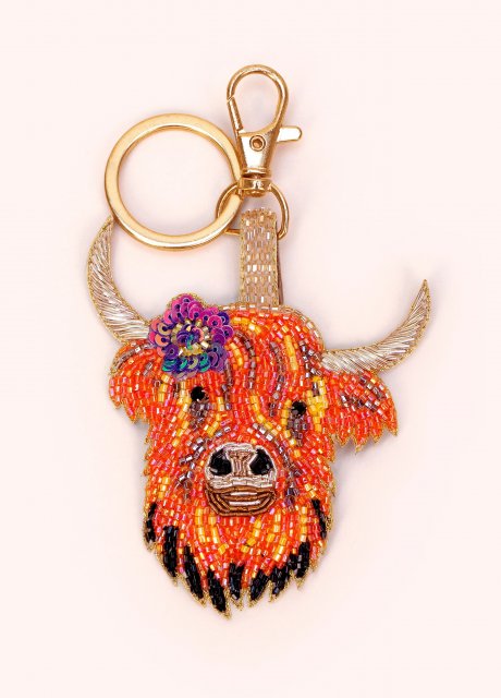 Highland Cow Beaded Keychain