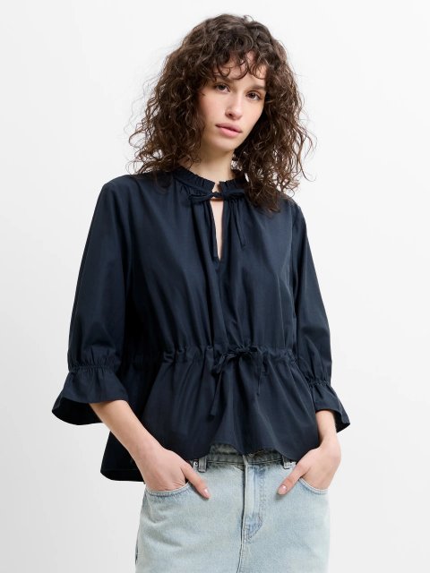 French Connection Era Poplin Ruffle Collar Top