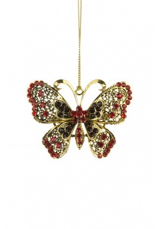 JEWELLERY BUTTERFLY RED/GOLD 7CM