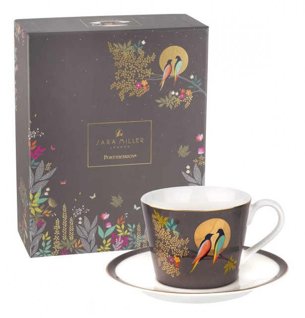 Sara Miller Chelsea Collection Cup & Saucer Dark Grey