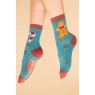 Gingerbread Man Ladies Ankle Socks Aqua