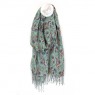 POM Dusky Turquoise Romantic Garden Floral Modal Scarf with Fringe Trim